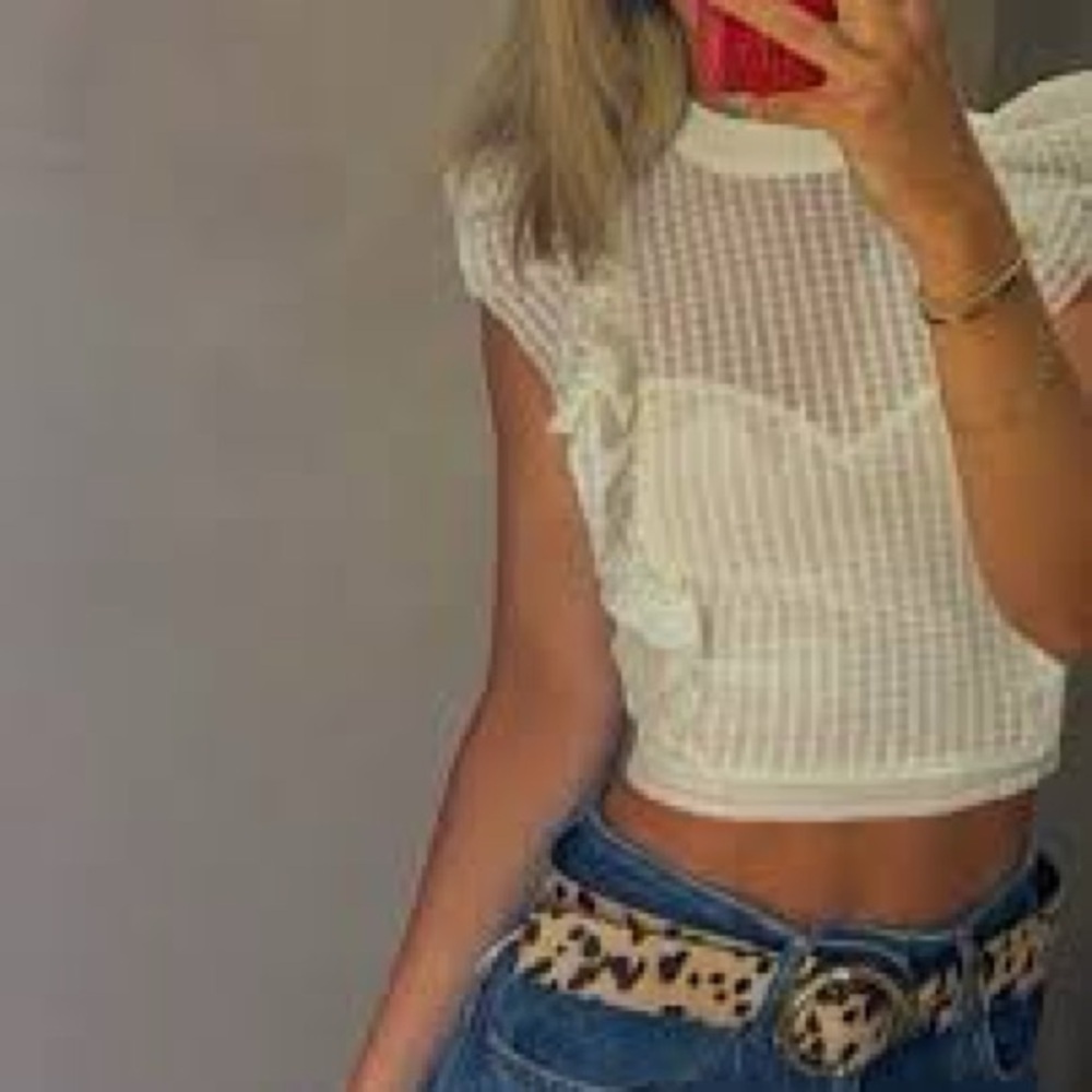 Maeve Textured Cream Ruffle Blouse - Picture 3 of 13